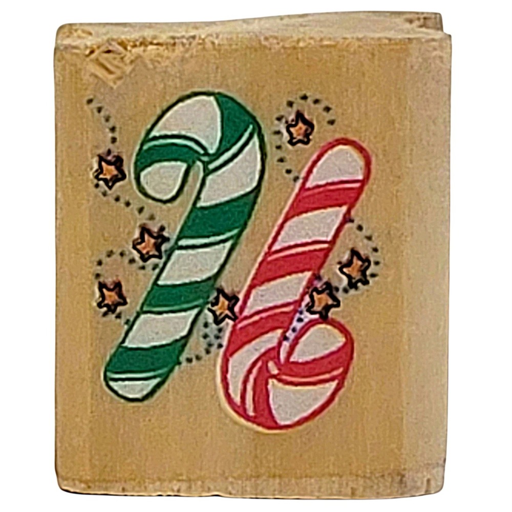 VTG 90s Noteworthy Christmas Candy Cane Rubber Stamp‎ XM1245 1" Wood Mounted